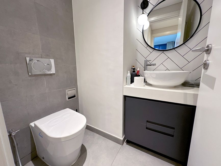 Luxury bathroom finish with premium tiles and fixtures